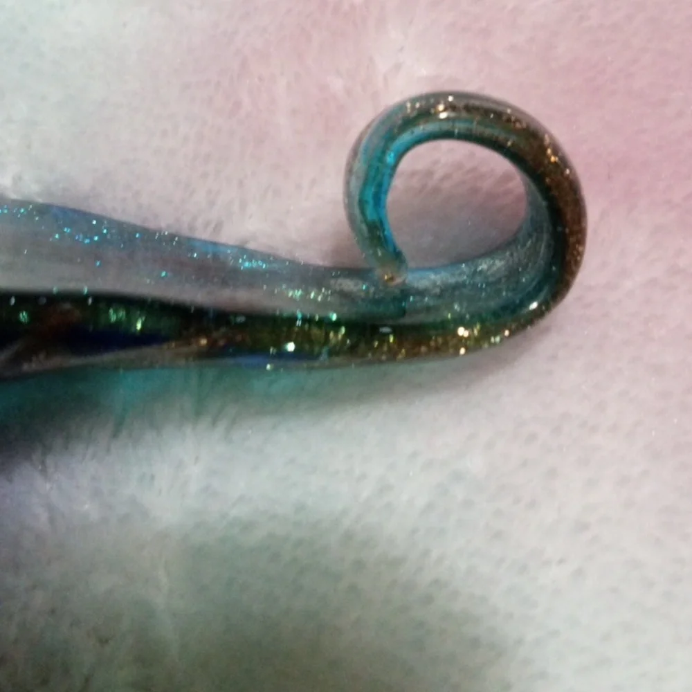 Turquoise and Gold Colored Swirls With Sparkles Glass Drop Pendant - Picture 5 of 5